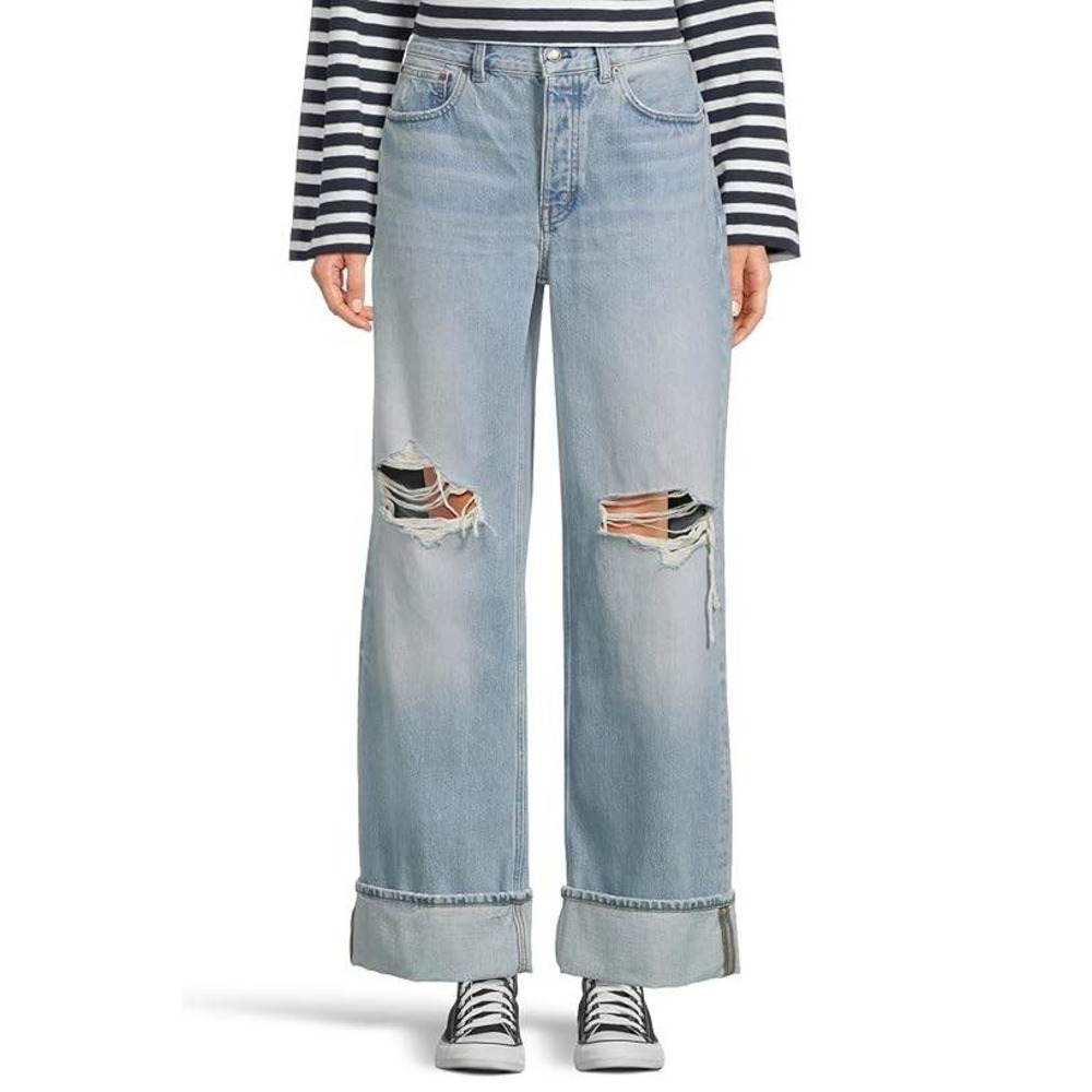 Madewell Low-Slung Baggy Jeans Light‎ Wash Distressed Wide Leg Size 32